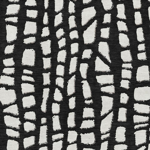 9' X 12' Black And Ivory Cobblestone Washable Area Rug With UV Protection