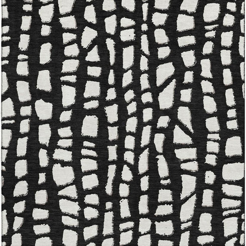 9' X 12' Black And Ivory Cobblestone Washable Area Rug With UV Protection
