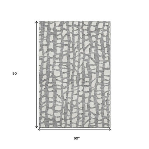 5' X 8' Gray And Ivory Cobblestone Washable Area Rug With UV Protection