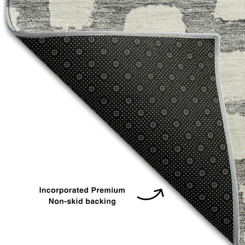8' Gray And Ivory Cobblestone Washable Round Rug With UV Protection