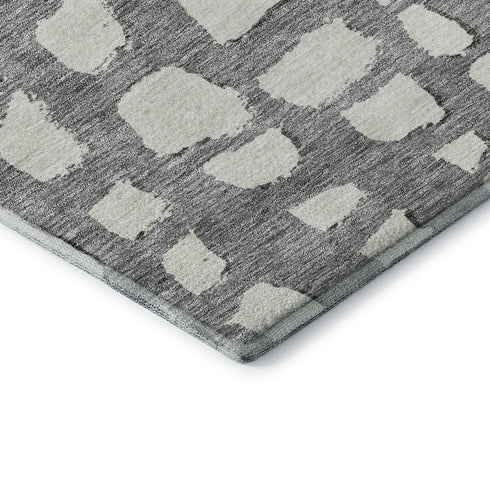 8' Gray And Ivory Cobblestone Washable Round Rug With UV Protection