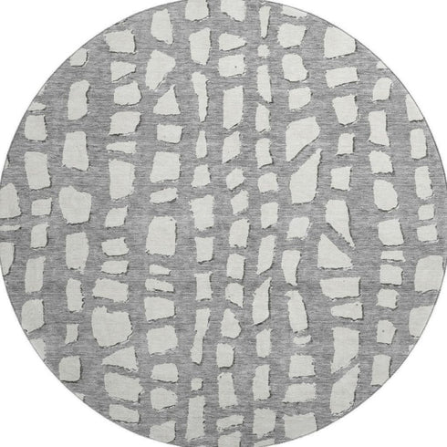 8' Gray And Ivory Cobblestone Washable Round Rug With UV Protection