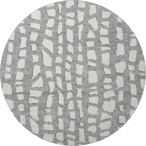 8' Gray And Ivory Cobblestone Washable Round Rug With UV Protection