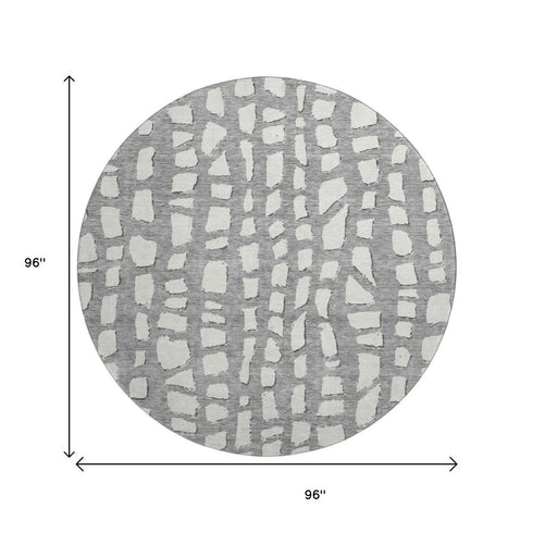 8' Gray And Ivory Cobblestone Washable Round Rug With UV Protection