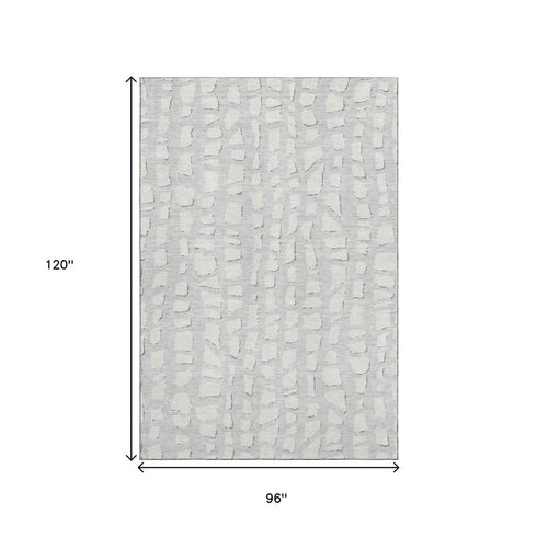 8' X 10' Silver And Ivory Cobblestone Washable Area Rug With UV Protection