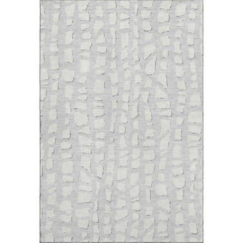 8' X 10' Silver And Ivory Cobblestone Washable Area Rug With UV Protection