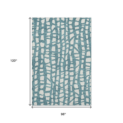 8' X 10' Teal And Ivory Cobblestone Washable Area Rug With UV Protection