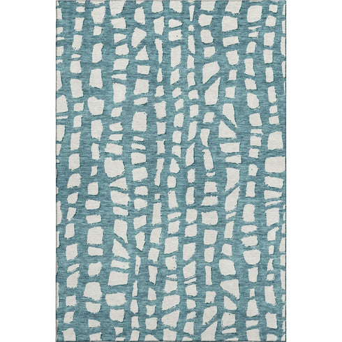 8' X 10' Teal And Ivory Cobblestone Washable Area Rug With UV Protection