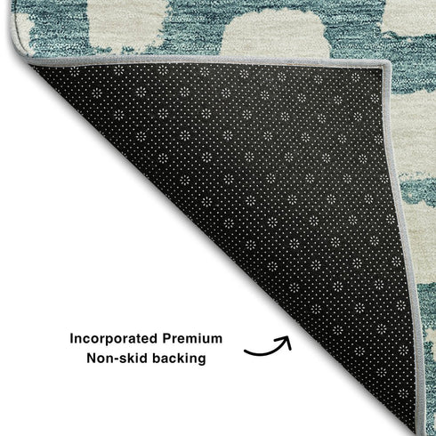 8' X 10' Teal And Ivory Cobblestone Washable Area Rug With UV Protection