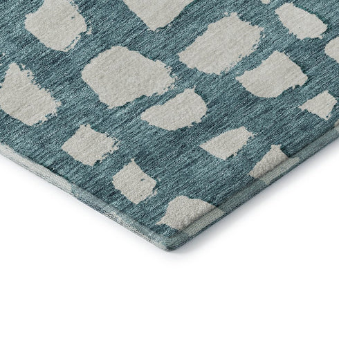 8' X 10' Teal And Ivory Cobblestone Washable Area Rug With UV Protection