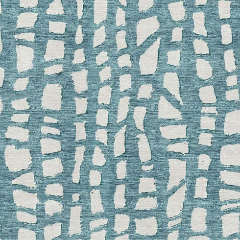 8' X 10' Teal And Ivory Cobblestone Washable Area Rug With UV Protection