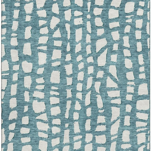 8' X 10' Teal And Ivory Cobblestone Washable Area Rug With UV Protection