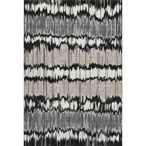 5' X 8' Black Silver And Brown Striped Washable Area Rug With UV Protection