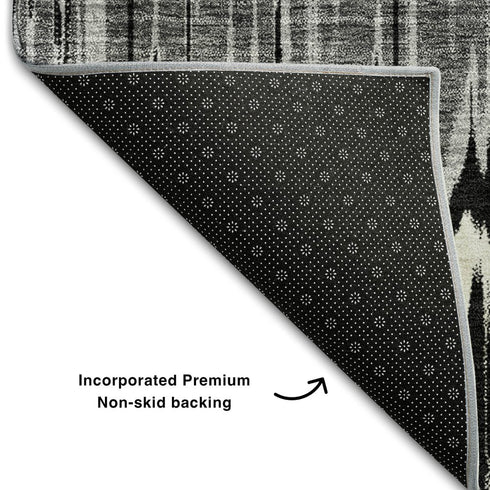 5' X 8' Black Silver And Brown Striped Washable Area Rug With UV Protection