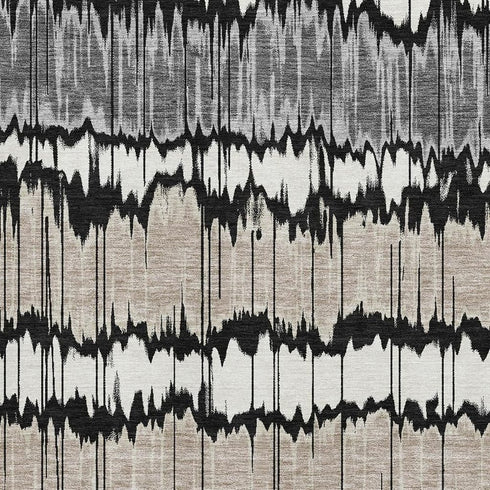 5' X 8' Black Silver And Brown Striped Washable Area Rug With UV Protection