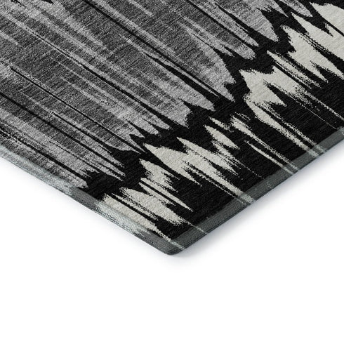9' X 12' Black Silver And Brown Striped Washable Area Rug With UV Protection