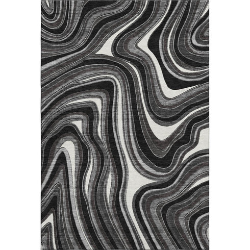 5' X 8' Black Gray And White Marble Washable Area Rug With UV Protection