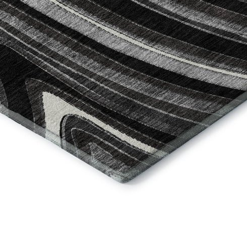 5' X 8' Black Gray And White Marble Washable Area Rug With UV Protection