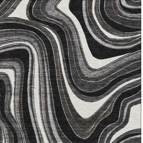 5' X 8' Black Gray And White Marble Washable Area Rug With UV Protection