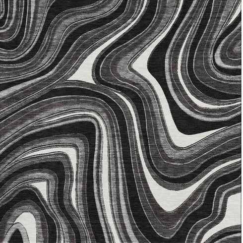 5' X 8' Black Gray And White Marble Washable Area Rug With UV Protection