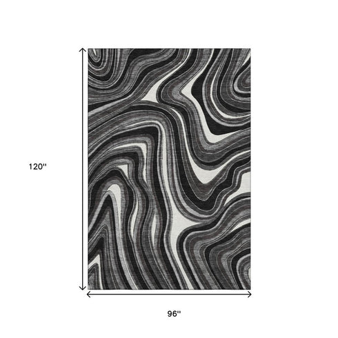 8' X 10' Black Gray And White Marble Washable Area Rug With UV Protection