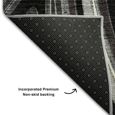 8' X 10' Black Gray And White Marble Washable Area Rug With UV Protection