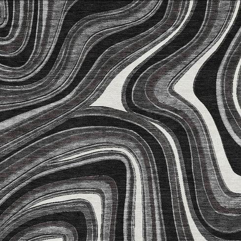 8' X 10' Black Gray And White Marble Washable Area Rug With UV Protection