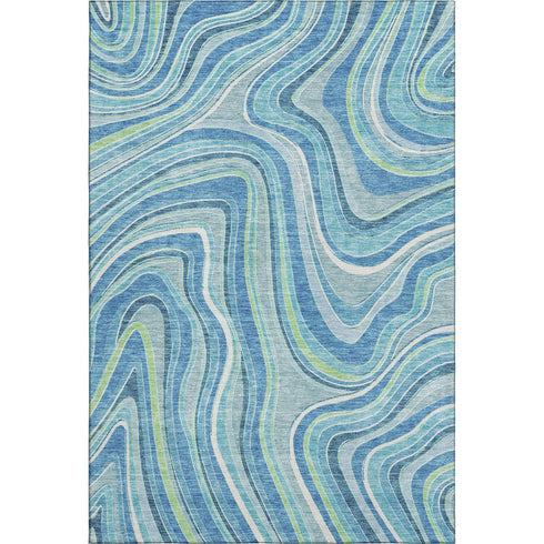 5' X 8' Blue Green And Ivory Marble Washable Area Rug With UV Protection