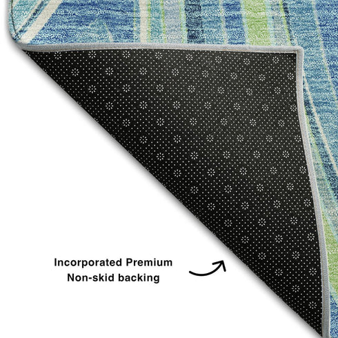 5' X 8' Blue Green And Ivory Marble Washable Area Rug With UV Protection