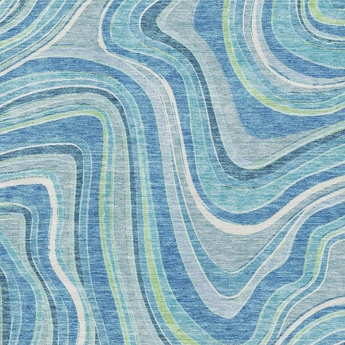 5' X 8' Blue Green And Ivory Marble Washable Area Rug With UV Protection