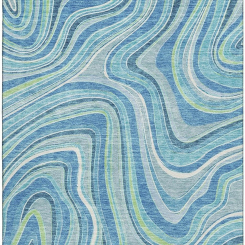 5' X 8' Blue Green And Ivory Marble Washable Area Rug With UV Protection