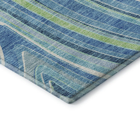 8' X 10' Blue Green And Ivory Marble Washable Area Rug With UV Protection