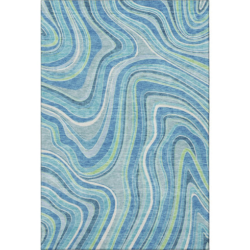 8' X 10' Blue Green And Ivory Marble Washable Area Rug With UV Protection