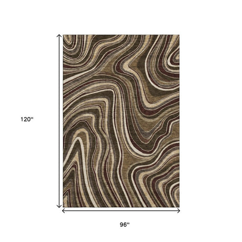 8' X 10' Brown Beige And Taupe Marble Washable Area Rug With UV Protection