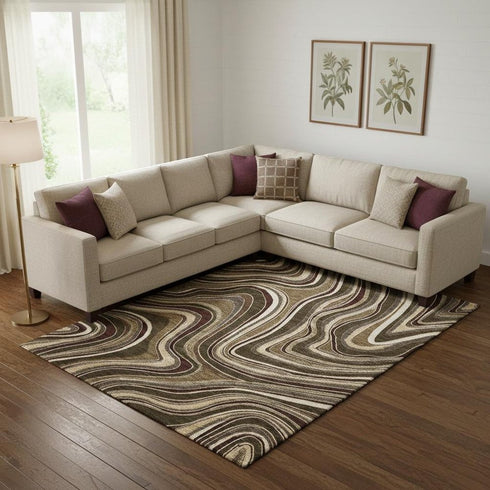 8' X 10' Brown Beige And Taupe Marble Washable Area Rug With UV Protection