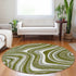 8' Olive Green Ivory And Gray Marble Washable Round Rug With UV Protection