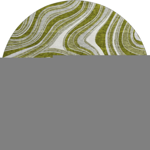 8' Olive Green Ivory And Gray Marble Washable Round Rug With UV Protection