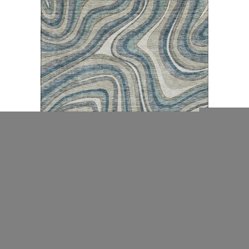 8' X 10' Teal Ivory And Taupe Marble Washable Area Rug With UV Protection