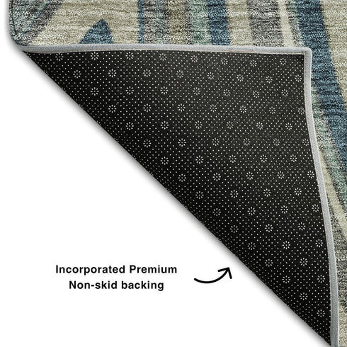 8' X 10' Teal Ivory And Taupe Marble Washable Area Rug With UV Protection
