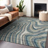 8' X 10' Teal Ivory And Taupe Marble Washable Area Rug With UV Protection