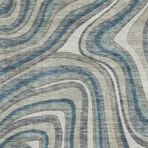 8' X 10' Teal Ivory And Taupe Marble Washable Area Rug With UV Protection