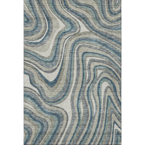 8' X 10' Teal Ivory And Taupe Marble Washable Area Rug With UV Protection