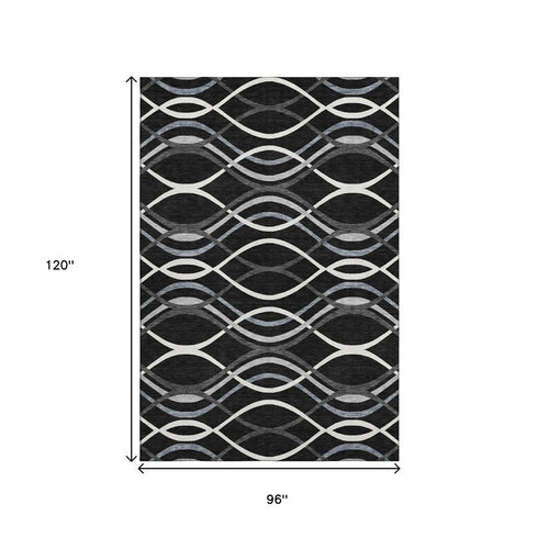8' X 10' Black Ivory And Gray Abstract Washable Area Rug With UV Protection