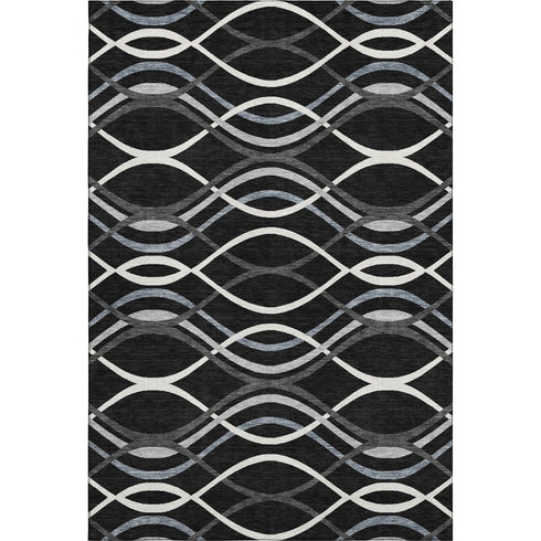 9' X 12' Black Ivory And Gray Abstract Washable Area Rug With UV Protection