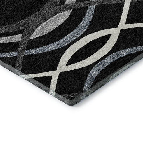 9' X 12' Black Ivory And Gray Abstract Washable Area Rug With UV Protection