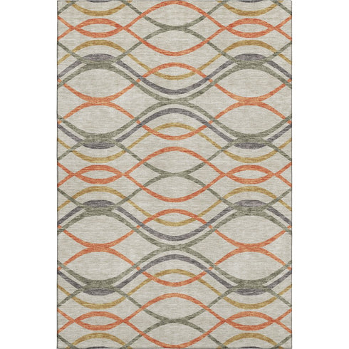 5' X 8' Orange Ivory And Gold Abstract Washable Area Rug With UV Protection