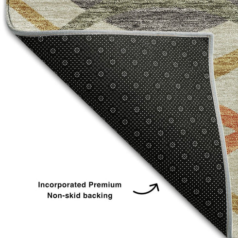 5' X 8' Orange Ivory And Gold Abstract Washable Area Rug With UV Protection