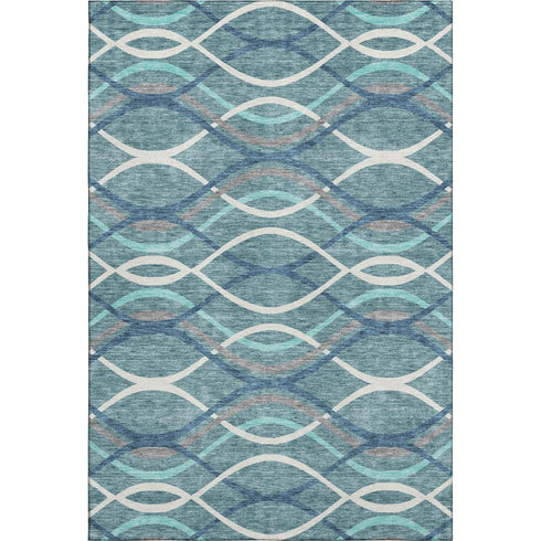 8' X 10' Teal Ivory And Gray Abstract Washable Area Rug With UV Protection