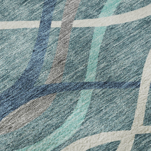8' X 10' Teal Ivory And Gray Abstract Washable Area Rug With UV Protection