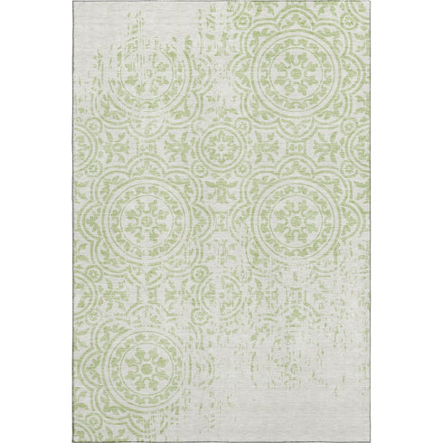 8' X 10' Artichoke Green And Ivory Medallion Washable Area Rug With UV Protection